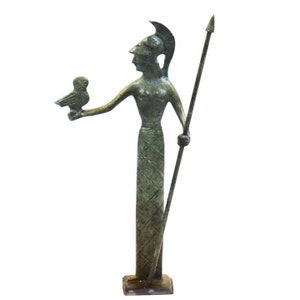 Goddess Athena holding her Owl bronze figure - Symbol of Wisdom Strength Strategy