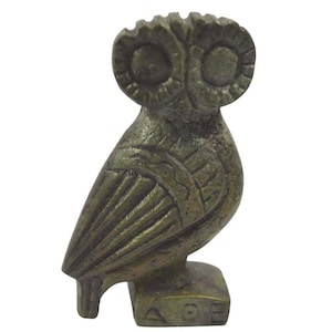 Owl of Athens small bronze flat statue - Goddess Athena symbol of wisdom