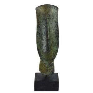 Cycladic Bronze Head on marble base - Ancient Greek Abstract Art statue