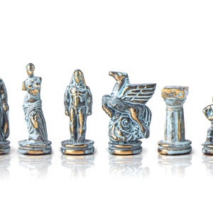 Spartan Warriors small Chess Set - Blue and Copper Pawns - Handmade in Greece