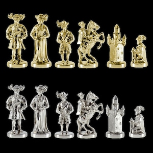 Medieval Knights Chess Set - Gold and Silver Pawns - Handmade in Greece