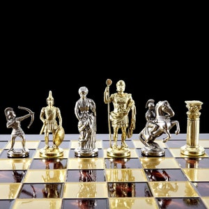 Large Archers Chess Set - Gold and Silver Pawns - Red chess Board