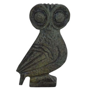 Owl of Athens small bronze flat sculpture - Goddess Athena symbol of wisdom
