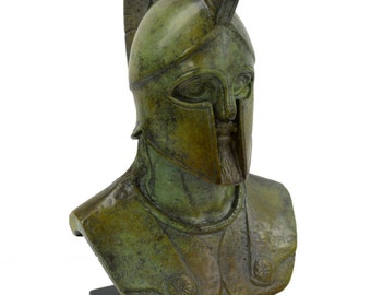 Leonidas bust Spartan king bronze aged sculpture green patina