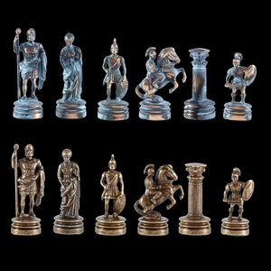 Greek Roman Period Chess Set - Blue and Copper Pawns - Handmade in Greece