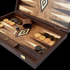Traditional Walnut root Backgammon Set - Olive wood checkers - Handmade in Greece