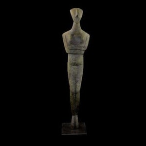 Cycladic Bronze Figurine With Marble Base