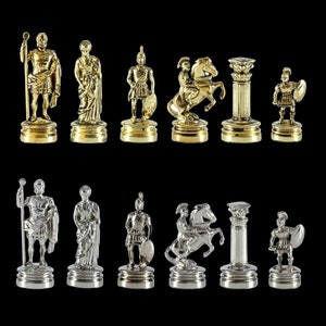 Greek Roman Period Chess Set - Gold and Silver Pawns - Handmade in Greece