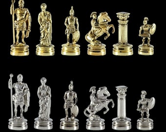 Greek Roman Period Chess Set - Gold and Silver Pawns - Handmade in Greece
