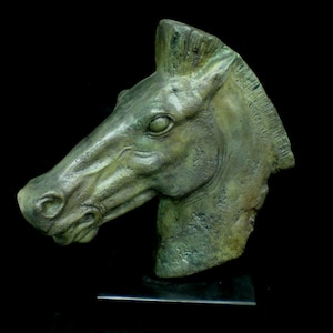 Bronze horsehead Ancient Greek marble based reproduction bust
