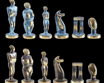Cycladic Art Solid Brass Chess Set - Handmade in Greece