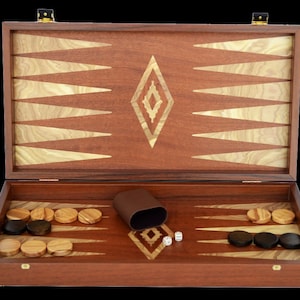 Traditional Mahogany Olive wood Backgammon Set - Olive wood Checkers - Handmade in Greece