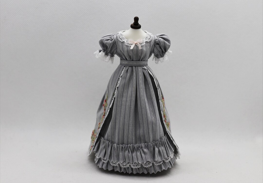Artisan Dressed Hand Embroidered Regency Dress in Grey on Etsy