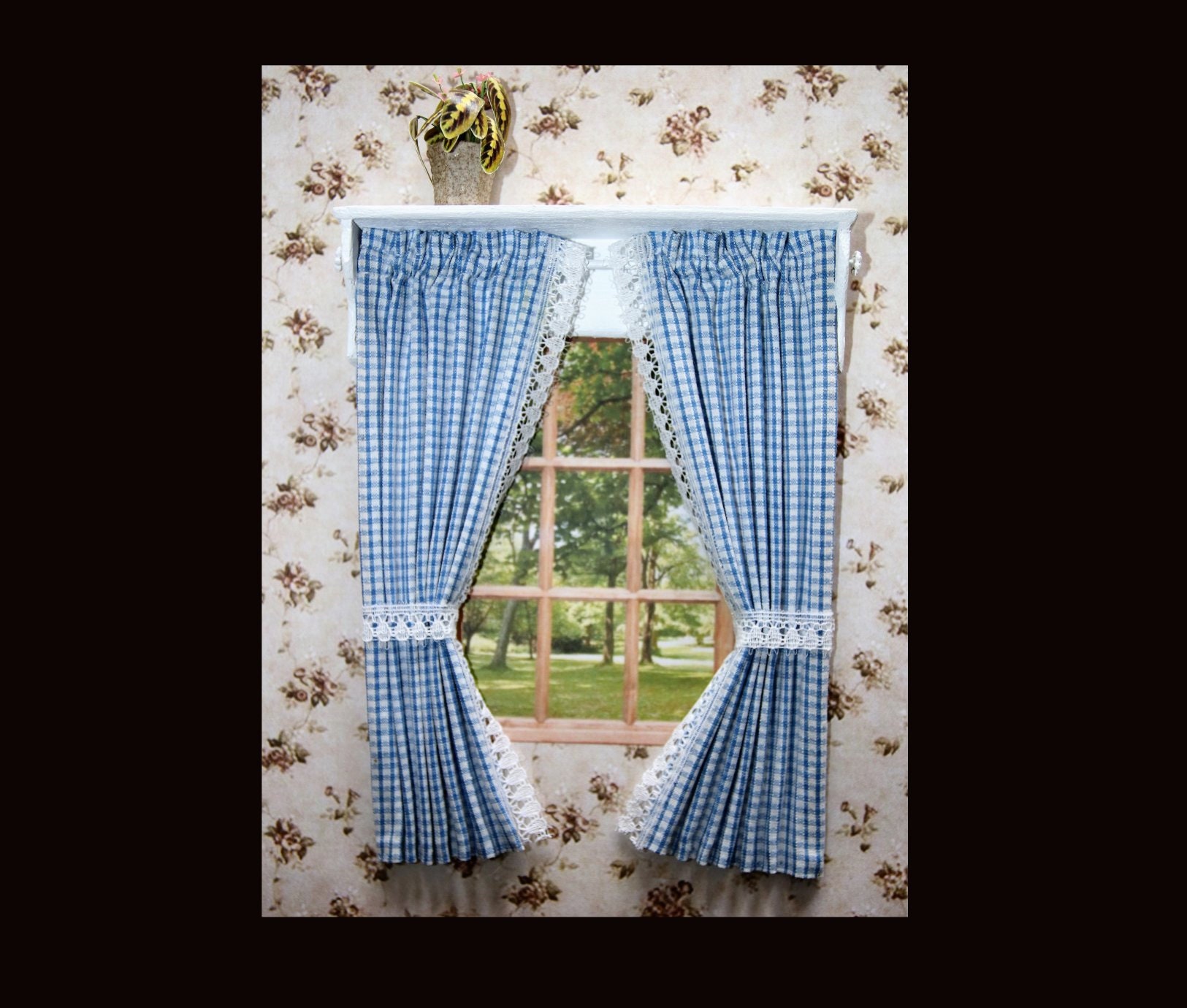 Blaue Küchenvorhänge im Maßstab 1/12 mit Regal Pelmet und | Etsy