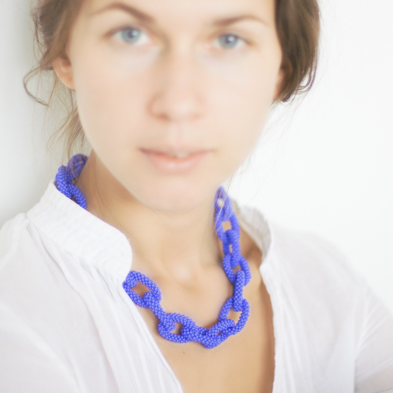 Blue Bead Chain Necklace Seed Bead Jewelry Hand Woven Unique Etsy