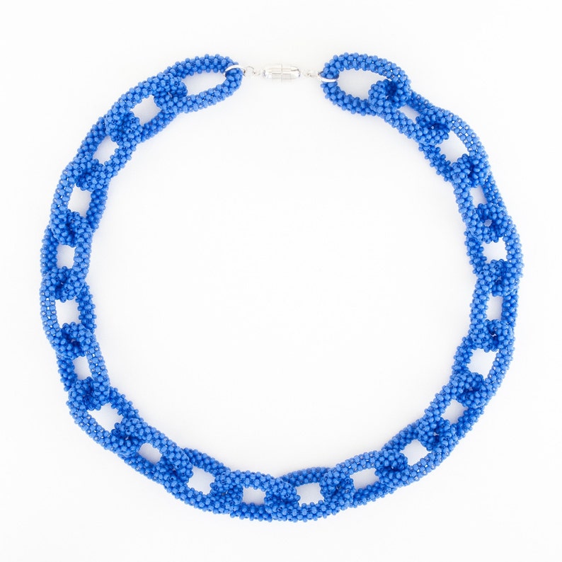 Blue Bead Chain Necklace Seed Bead Jewelry Hand Woven Unique Etsy