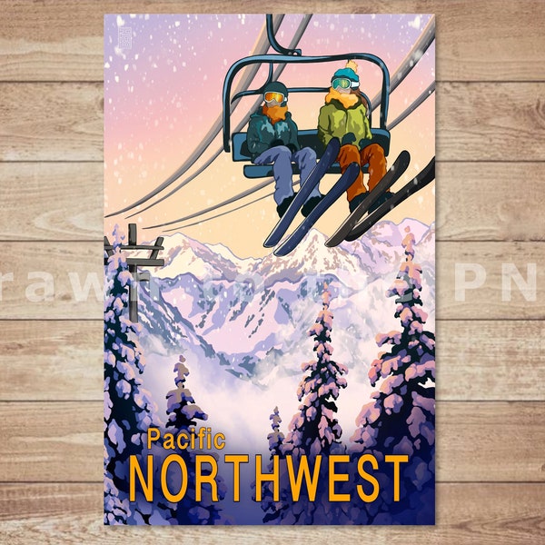 PNW Skiing - Chairlift (11x17)