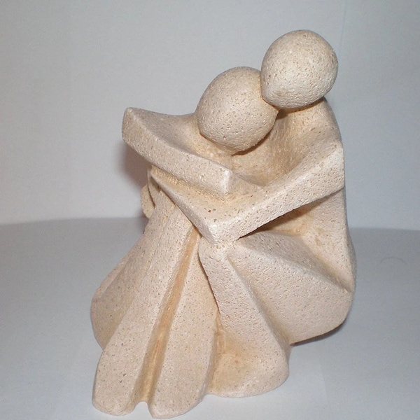 Stylish Figurine of Affectionate and Loving Couple in Tender Romantic Moment - Modern Cycladic Art