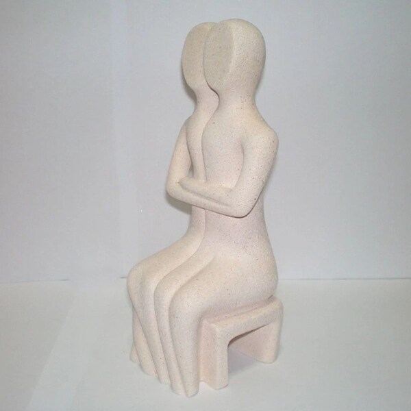 Stylish Figurine of Seated Affectionate & Loving Couple Romantic Moment Sculpture of Beloved Caring Companions - Cycladic Art