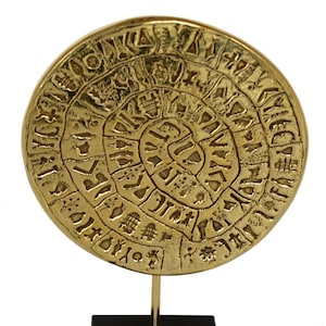 Phaestos Disk Phaistos Disc Bronze Sculpture Minoan Palace of Phaistos Crete Bronze Age Ancient Greece Museum Reproduction Desktop Decor