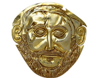 Mask of Agamemnon- Funeral Mask of the Mycenaean Κing-National Archaeological Museum of Athens-Gold Plated Replica-Marble base