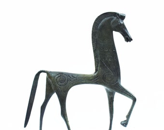 Proud Horse in Stride-Carved Bronze Figurine with Ancient Greek Motifs-Symbol of Wealth ,Power ,Pride and Status - Ancient Greek Culture