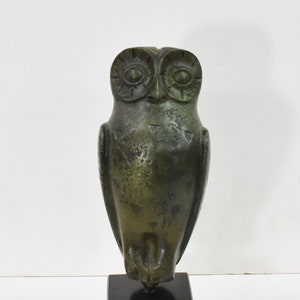 Owl of Athena-Bronze Figure-Marble Base-Symbol of Knowledge Wisdom Intelligence Insight Erudition-Ancient Greece-Goddess Sacred Bird