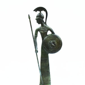 Déesse Athéna casquée avec lance et bouclier-Statue en bronze-symbole de la sagesse, de l&#39;artisanat, de la guerre et de la stratégie-Religion de la Grèce antique
