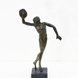 Discobolus -Discus Thrower-Bronze Statue-Marble Base-Olympic Games-Young Male Athlete Launching his Disc-Ancient Greek Art