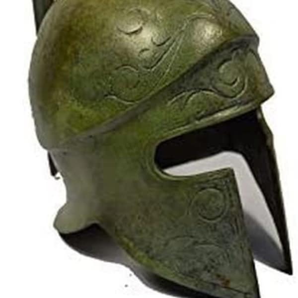 Mini casque athénien à crête en bronze, décoré de sculptures, ancien guerrier grec