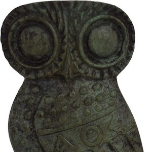 Owl of Athens-Small Flat Bronze Figure-Symbol of Wisdom Knowledge Intelligence Insight-Ancient Greece-Goddess Athena&#39;s Sacred Bird