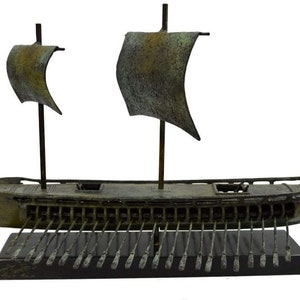 Bronze Ship with Marble Base Inspired by Ancient Greek Penteconter, Athenian Trireme,Bireme-Archaic Period