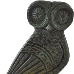 Owl of Wisdom-Small Flat Bronze Figure-Symbol of Knowledge Intelligence Insight-Ancient Greece-Goddess Athena&#39;s Sacred Bird-Athens