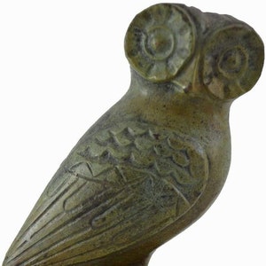 Athenian Owl-Small Bronze Figure-Marble Base-Symbol of Knowledge Wisdom Intelligence Insight-Ancient Greece-Goddess Athena&#39;s Sacred Bird