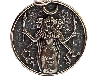Hecate Hekate Silver Pendant Ancient Greek Goddess of Magic,Witchcraft,Moon, Crossroads Gift Idea Silver Charm