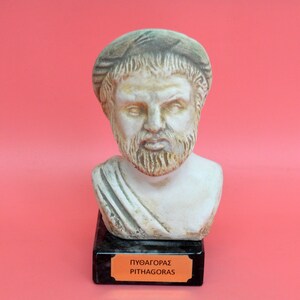 Head Bust of Pythagoras of Samos-Marble Base-Ancient Greek Mathematician & Philosopher - Known for Pythagorean Theorem Tuning Vegetarianism