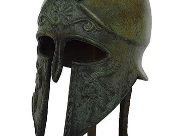 Bronze Mini Corinthian Crested Helmet-Decorated with Ibex and Griffin,Symbol of Strength,Valor,Power,Authority-Spartan Army-Marble Base