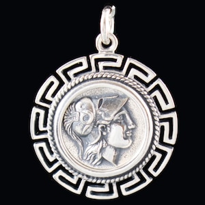 Stater Coin of King Alexander the Great Silver Pendant in a Meander Frame-323 BC-Goddess Athena -Winged Goddess Nike -Ancient Greece