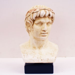 Apollo Bust on Marble Base - Greek God of Music, Poetry, Oracles, Healing - Ancient Greek Home Decor and Gift - Handcrafted Apollo Figure