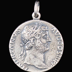 Emperor Hadrian Sterling Silver Coin Pendant-The Third of the Five Good Emperors of Rome-Brittania-Medallion Copy