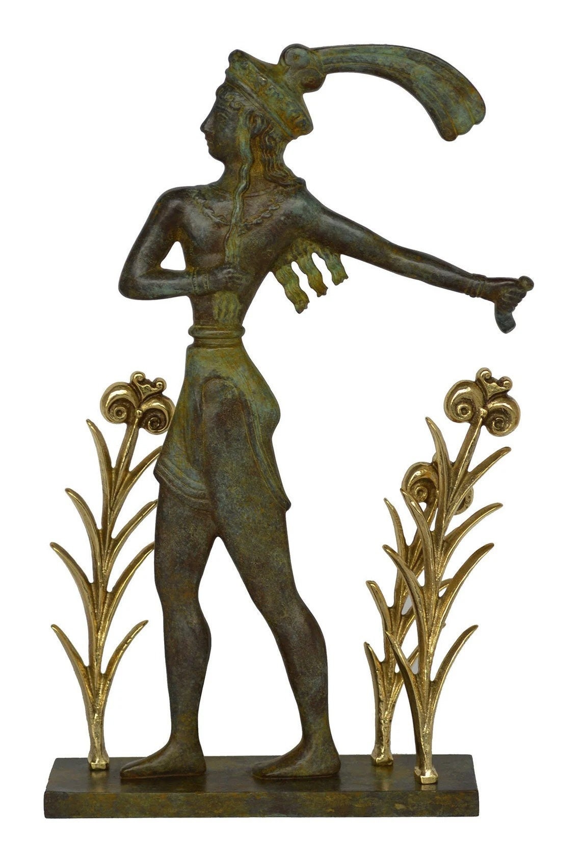 Prince of the Lilies-Minoan Art-Bronze Sculpture with Marble Base inspired by Fresco from The Palace of Knossos-Crete-Ancient Greece