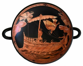 Odysseus Τied to the Μast Passing the Sirens - Mythological Creatures - Red Figure Small Kylix Amphora Vase - Siren painter Homer’s Odyssey