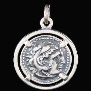 Alexander the Great as Hercules Silver Coin Pendant - King of Macedonia - Amphipolis Mint - Hellenistic Period