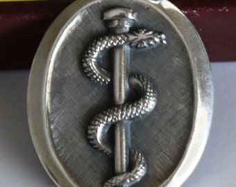 Rod of Asclepius Silver Pendant - Symbol of Medicine - Healing Snake - Seprent