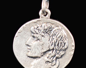 Antinous Small Sterling Silver Coin Pendant - Beloved of the Emperor Hadrian - Celebrating Antinous of the Roman Empire