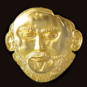 Handcrafted gold plated 925 sterling silver versatile jewel depicting the Mycenaean mask of Agamemnon.Museum copy.It can be worn either as a pendant or as a brooch.Its length is 4cm,its width is 4cm and weighs approx. 13g.