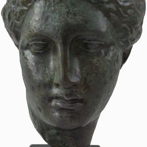 Cabeza de Higía Busto-Base de mármol-Efecto de color bronce- Antigua diosa griega de la buena salud, limpieza y saneamiento - Hija de Asclepio