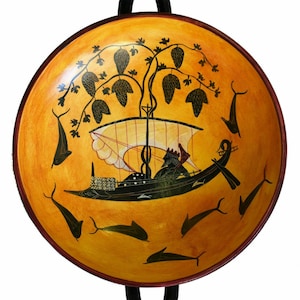Dionysus Greek God of Wine Festivity Fertility & Theatre Attic Black Figure Small Kylix by Exekias - Dionysos Sailing Munich Museum Replica