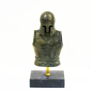 Set of Ancient Greek Helmet and Armor-Spartan Corinthian-Hoplite Soldier-Pure Bronze with Marble Base-Small Size Replica