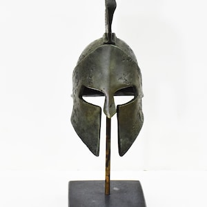 Small Bronze Spartan Crested Helmet-Marble Base-King Leonidas-Thermopylae 300-Molon Labe-Come and Take them-Ancient Greek History